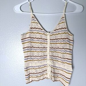 Sessun Women's Size-S Lorecita Crochet‎ Stripes Cream Knit Bohemian Tank Top